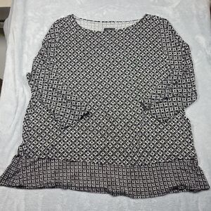 J.JILL Wearever Top Women's Sz XL 46" Chest 28" Length Black/White/Green 0773